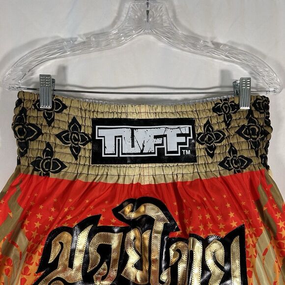 TUFF Muay Thai Shorts Men's XL Red Gold Pull On Drawstring 4" Inseam - Picture 2 of 10